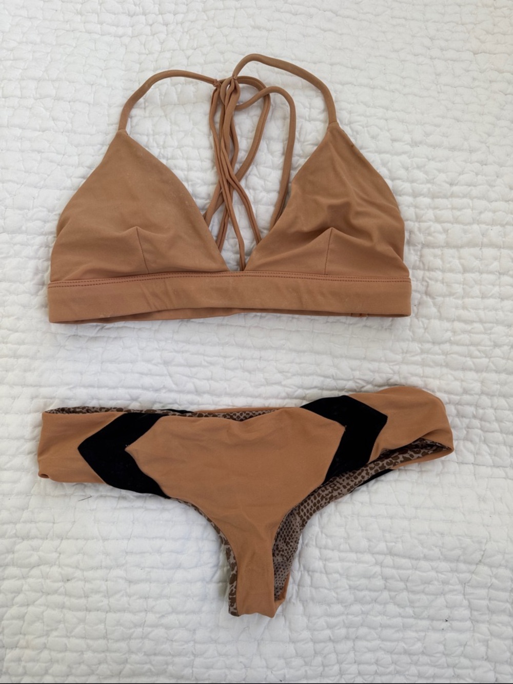 acacia swimwear Tan & Black Strappy Triangle Bikini Set